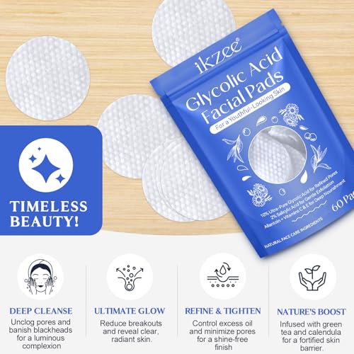 Glycolic Acid Facial Exfoliating Pads with Allantoin and Calendula - Deep Cleansing Cotton Wipes - 60 Pack - Image 3