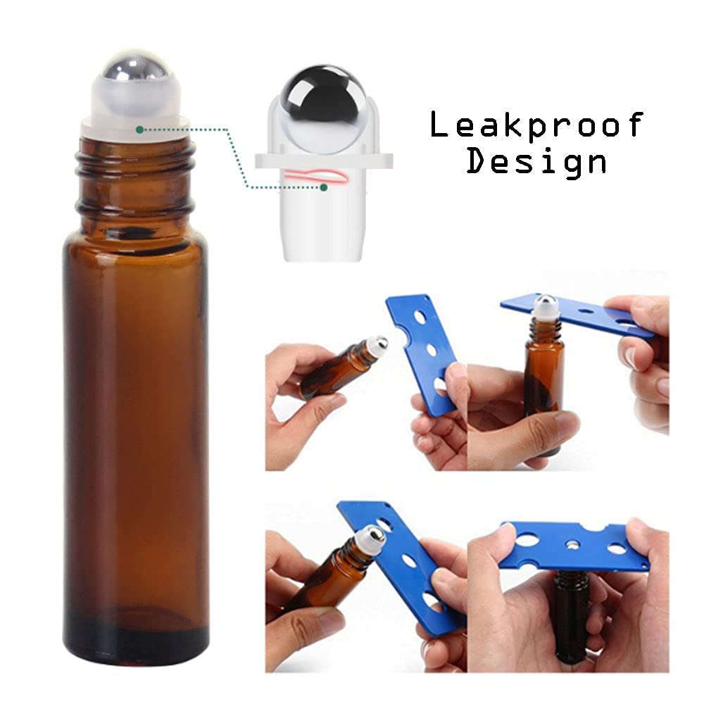 10 Flacons Roller Verre Ambré 10ml - Huiles Essentielles, Avec Billes Acier, Décapsuleur Et Étiquettes | Rechargeable