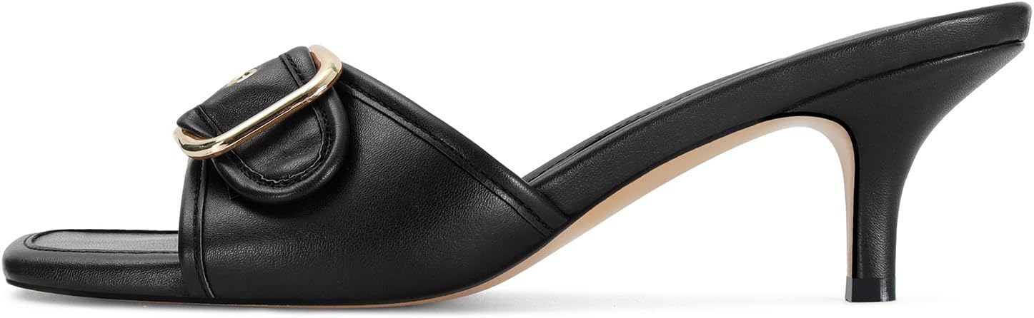 Dsevht Black Kitten Heel Sandals Stiletto Low Heels Slip On Slides Mule Sandal Square Open Toe Dress Shoes for Women - Image 6