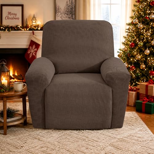 Image of ZNSAYOTX 100% Waterproof Recliner Chair Covers, 3-Piece Stretch Fit Recliner Slipcovers with Buckle & Elastic Band for Lazy Boy, Stay in Place, Soft Plaid Jacquard Protector (X-Large, Brown)