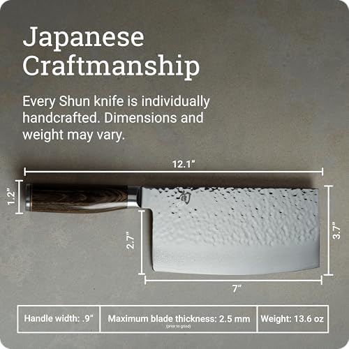 Shun Premier 7" Cleaver, Handcrafted Japanese Vegetable Knife, VG-MAX Core with Damascus Stainless Steel Cladding, Pakkawood Handle, Chinese Cleaver for Processing Large Vegetables - Thumbnail 5