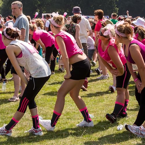 Image of Haysandy 24 Pairs Breast Cancer Awareness Socks Bulk Pink Ribbon Socks Women Football Volleyball Softball Cheer Pink Out Game