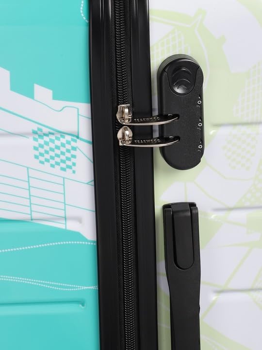 Image of TEAKWOOD LEATHERS Twin Printed 360 Degree Rotation Hard Cabin Trolley Bag (Green, Medium)