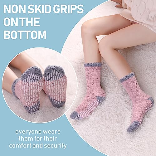 Image of Yebing Non Slip Hospital Socks for Women with Grips Fuzzy Cozy Anti Skid Slipper Socks Winter Warm Soft Fluffy Sleep Socks