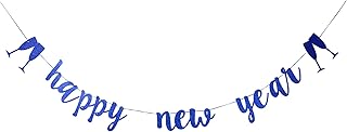 Starsgarden Happy New Year Banner for NYE Decorations 2023 - Blue Glitter | Happy New Year Sign for 2023 New Years Decorations | New Years Eve Party Supplies 2023(Blue New Year)