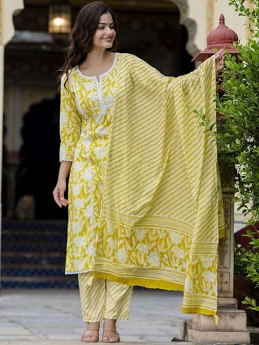 Image of PARTHVI Women Straight Floral Printed Kurta and Pant Set with Dupatta | Ethnic Set | Dupatta Set | Suit Set | Kurta Set | Wedding Suit Set