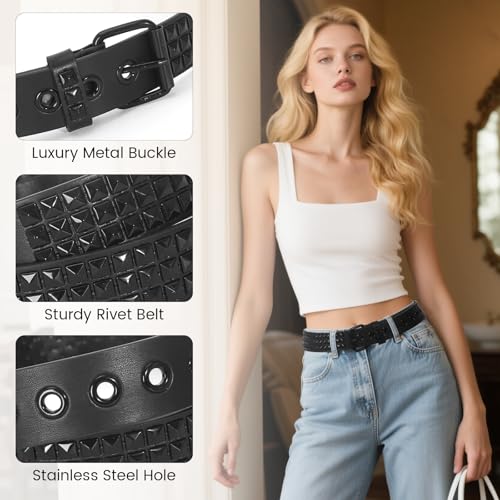 3 Pcs Studded Belt Y2K Metal Goth Punk Rock Rivet Belt with Bright Pyramid Studded for Women Men3