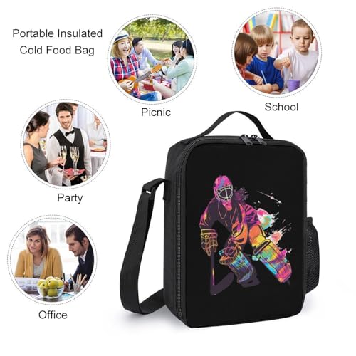 Ice Hockey Goalie Girl Watercolor 3PCS Backpack Set 17 Inch Laptop Daypack with Lunch Bag And Pencil Case 5