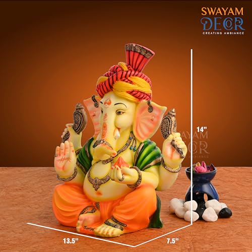 Image of Polyresin Marble Ganesh Ji Idol | Auspicious Lord Ganesha Statue for Living Room Home Decor Statue (13 Inch)