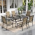 Sophia & William Patio Dining Set Outdoor Dining Set for 6 Patio Table and Chairs Set Patio Set with Fixed Patio Chairs and 60"x 38" Metal Table for Lawn Garden Pool All Weather Brown