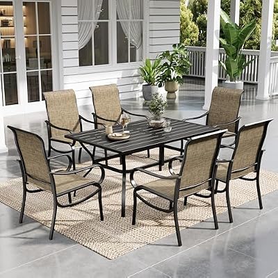 Sophia & William Patio Dining Set Outdoor Dining Set for 6 Patio Table and Chairs Set Patio Set with Fixed Patio Chairs and 60"x 38" Metal Table for Lawn Garden Pool All Weather Brown