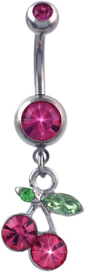 Rose Candy Pink Cherry Fruit Charm Dangle Navel Belly Button Ring Body Piercing Jewelry