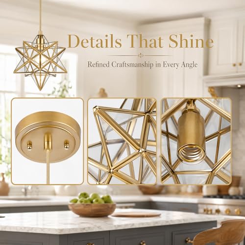Image of YUBOLE Modern Gold Moravian Star Pendant Light Clear Glass-11-in Diameter