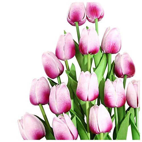 LZYY 10Pcs Sunset Tulips Artificial Flower Latex Real Touch Bridal Wedding Bouquet Home Decor Artificial Flowers Bouquet Fit in Valentine's Day/Easter/Spring Terrarium (Purple on White)