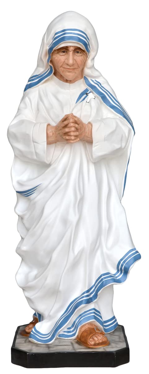 Generico Statua Madre Teresa di Calcutta cm 100 (39,37'') in resina vuota adatta per interni ed esterni, realizzata a mano (occhi dipinti/painted eyes)