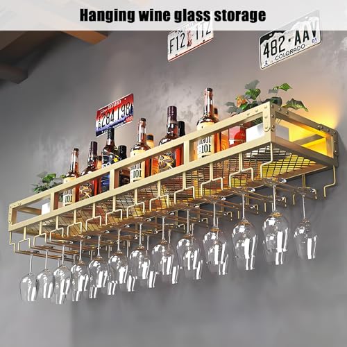 Présentoir à bouteilles d'alcool flottant avec support verres à vin