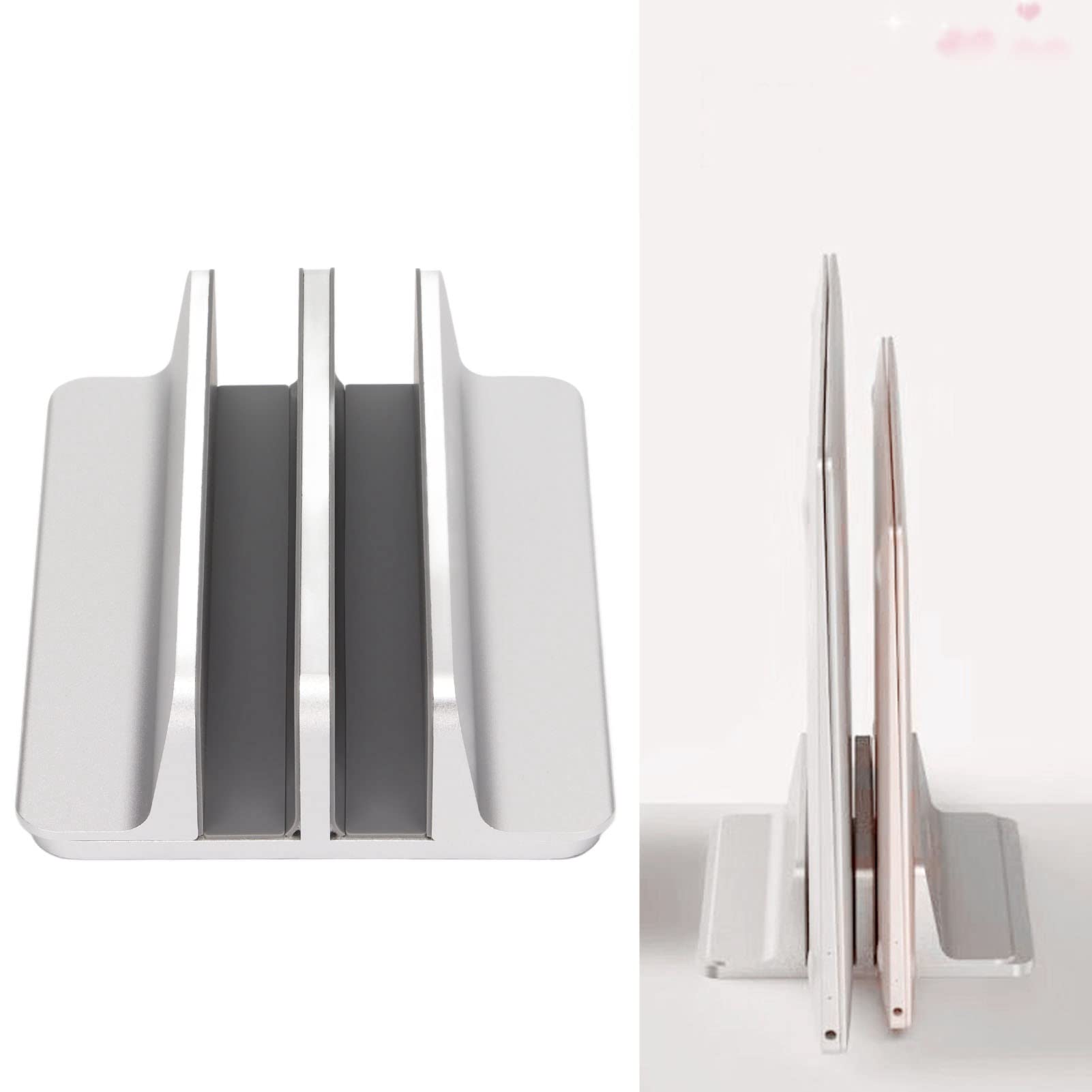 AstraLoom Support Vertical pour Ordinateur Portable – Double Fente réglable en Alliage d'aluminium – Organiseur de Bureau pour PC Portable, Tablette et Notebook – Argent – ​​4,6 à 10 cm
