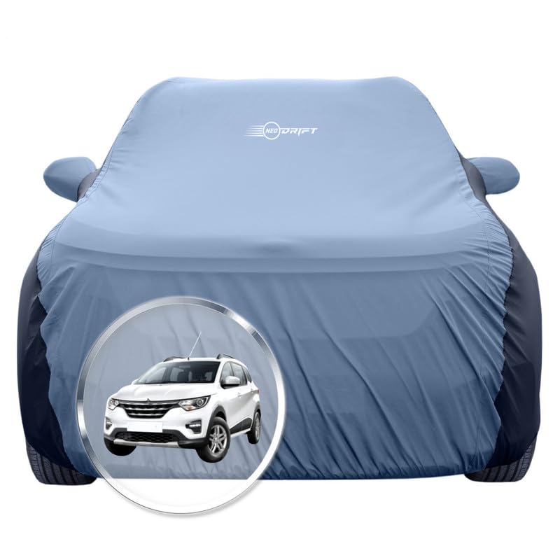 Image of NEODRIFT 'SuperTech' Car Cover for Renault Triber (100% Water-Resistant, All Weather Protection, Tailored Fit, Multi-Layered & Breathable Fabric) (Colour: L.Blue+Black)