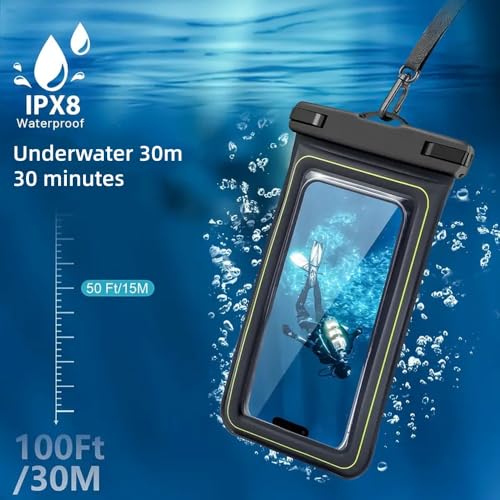 Floating Waterproof Phone Case 2-Pack, IPX8 Certified Waterproof Phone Pouch, Dry Bag for 7 IN Cellphone with Neck Strap, Water Protector Bag for Cruise Boat Beach Travel Essentials (Black Green) - image 4