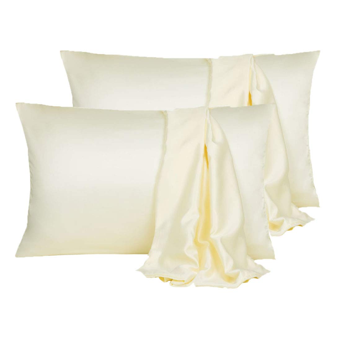 PiccoCasa 4 Pack Silk Satin Pillowcase for Hair and Skin, Cooling to Touch, Silky, Soft Breathable Pillow Cases with Envelope Closure Lvory Toddler(14x20inch)