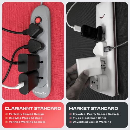 Image of Sonic 15 Foot 4-Socket Extension Board - 10A 240V with Wall Hanging | Heavy-Duty Thick Copper Cord Power Strip, Multi-Plug Extension Box & Spike Guard