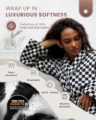 Terrycloth Bathrobe for Women - Terry Robes for Women and Men - Women’s Day - 100% Cotton Checkered Bathrobe2