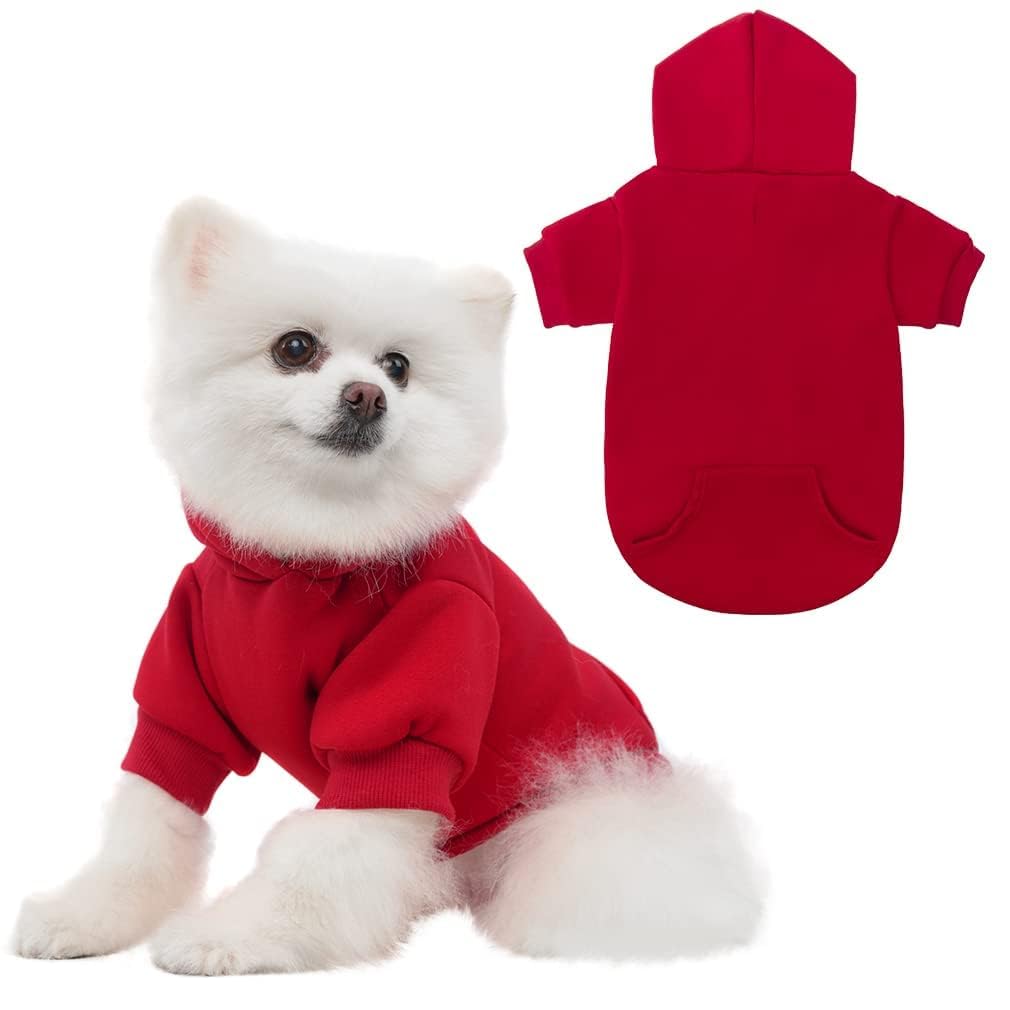 KOOLTAIL Basic Dog Hoodie - Soft and Warm Dog Hoodie Sweater with Leash Hole and Pocket, Dog Winter Coat, Cold Weather Clothes Sweatshirt for Small Medium Large Dogs Puppy Cat Boys Girls Red SM — image 1