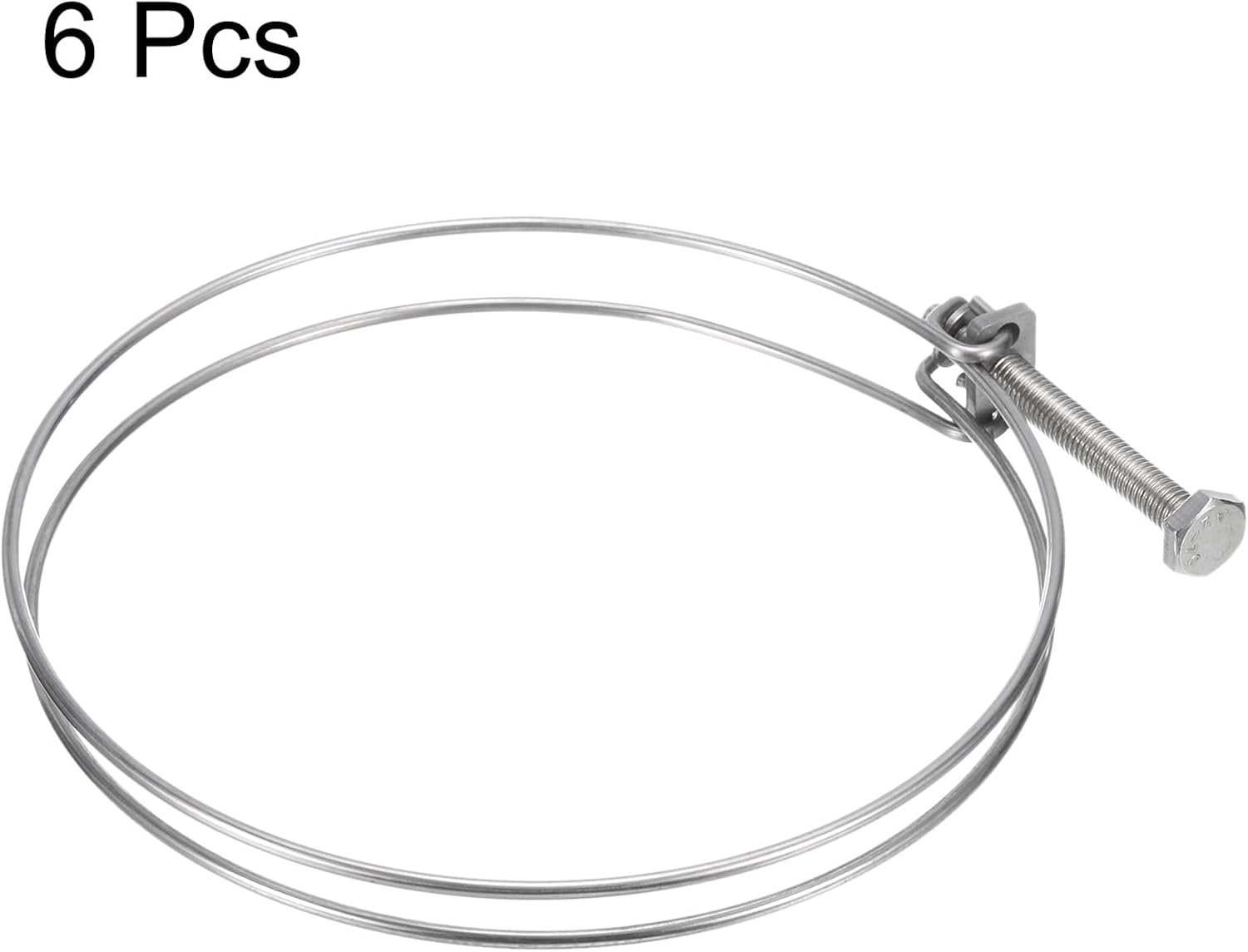 uxcell 6Pcs Double Wire Hose Clamp, 150-160mm Adjustable Stainless Steel Wire Hose Clips with M8 Bolt for Dust Collection Hose, Pump Hose Pipe