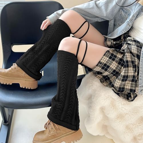 Image of YELAIVP Kawaii Leg Warmers Y2K Knit Lace up Leg Warmers Cute Japanese Harajuku Lolita Leg Warmer for Women Girls