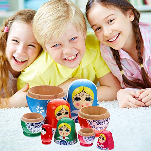 Toyvian Russische Matroschka Puppen 5 traditionelle Babuschka Matrjoschka Holzpuppen Mädchen Figuren Stapeln Puppen Spielzeug Geschenk für Kinder Geburtstag 11 cm hohe Zufälliger Stil