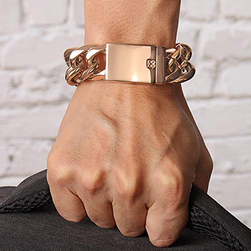 ROWIN&CO Heavy Mens 25mm Wide Stainless Steel Curb Cuban Link Chain Bracelet, Hip Hop Urban Streetwear Jewelry, 9" Wrist Chain, Available in Rainbow/Blue/Rose Gold/Black Chains3
