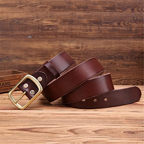 Cinturón de piel de grano completo avec hebilla de latón macizo para hombre, accesorio de vestir (couleur : A, tamaño : 100 cm)