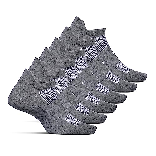 Feetures High Performance Ultra Light Ankle Sock - No Show Socks for Women & Men with Heel Tab -Gray, Large - (6 Pair)