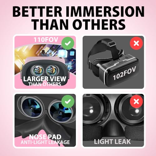 Image of DESTEK V5 VR Headset for Phone w /VR Gamepad, 128 Premium VR apps Included, Anti-Blue Eyes Protected HD Lenses, 110 FOV Virtual Reality Headsets for iPhone, Android Phone - lovepink