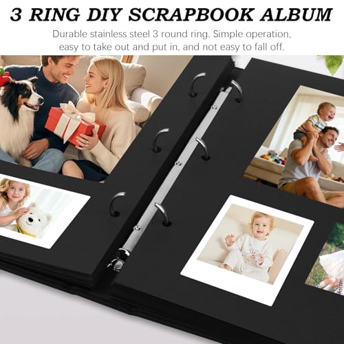 Álbum de fotos autoadhesivo 10x10, álbum DIY para scrapbook con cubierta de lino, 80 páginas en blanco, negro miniatura 3