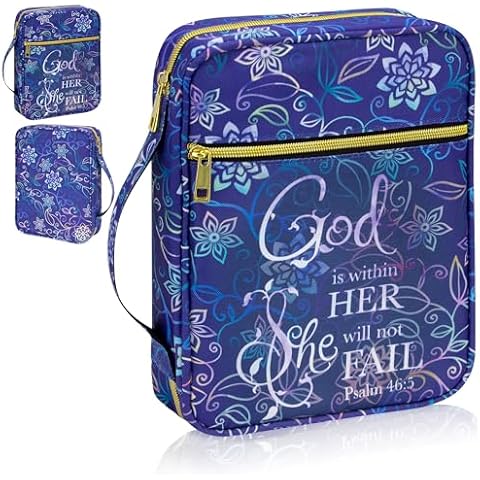 GUEER Bible Cover for Men, Bible Holder, Bible Cover Carrier Carrying Organizer Bag, Zipper and Pockets for Standard Size Bible, Gift for Men(Max Flower) Cover