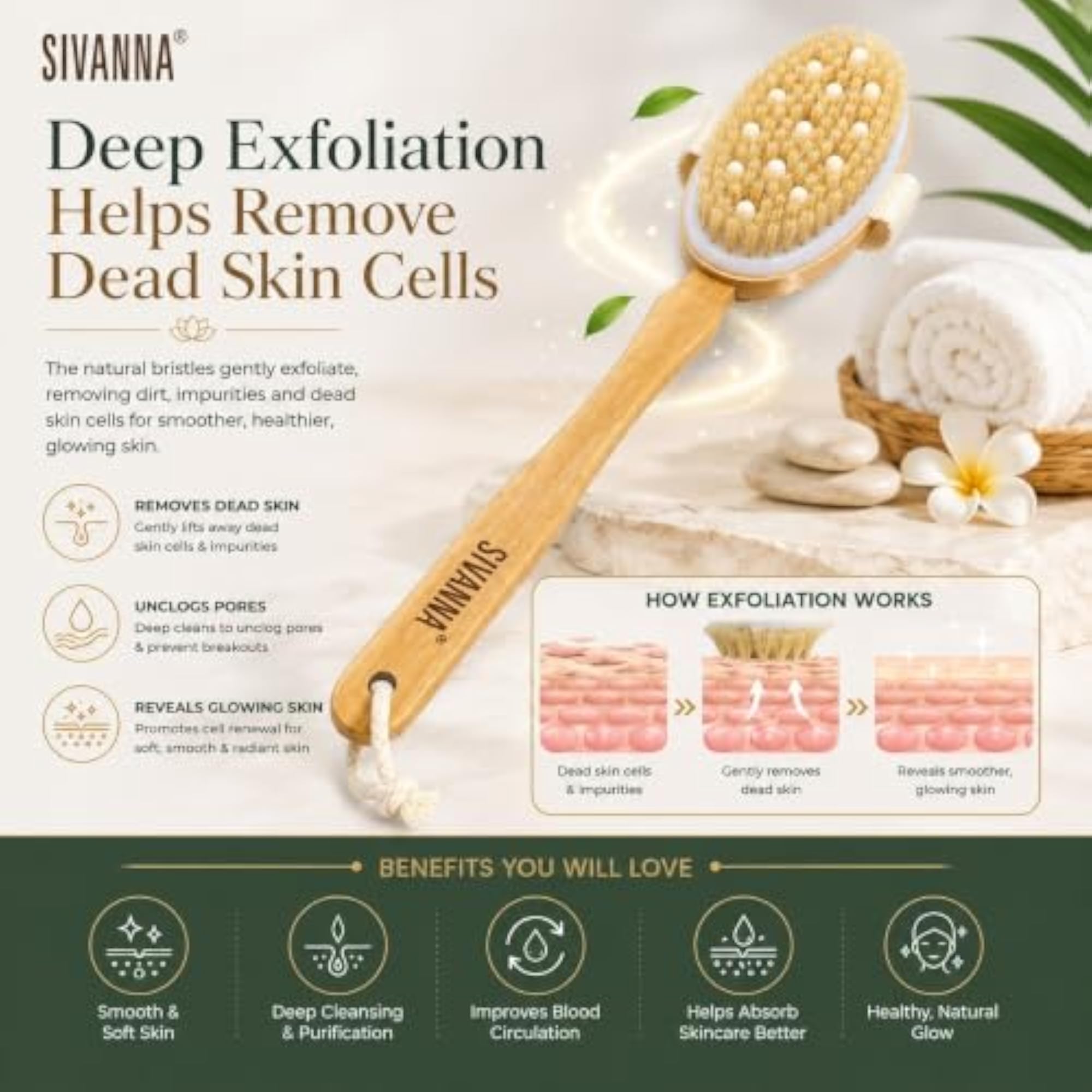 Detachable Wooden Bath Brush with Massager