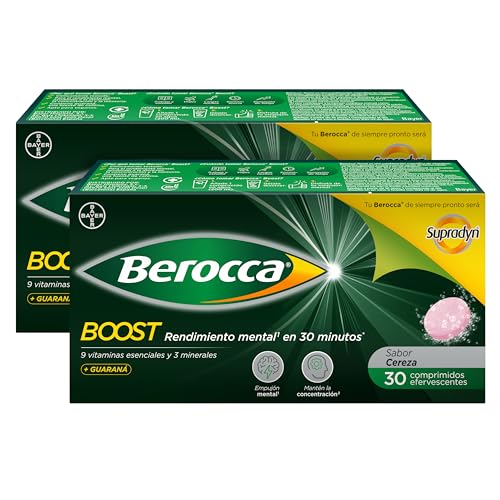 Berocca Boost Comprimidos Efervescentes, Complejo de Vitaminas y Minerales con Cafeína y Guaraná Natural, para una Ayuda Rápida en el Rendimiento Mental y Físico, Formato Ahorro 2 x 30 (60)