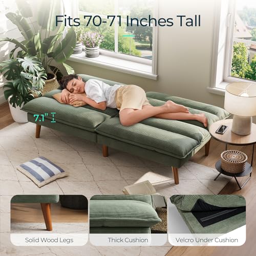 image for LINSY HOME Futon Sofa Bed - Convertible Corduroy Futon Couch Bed with 