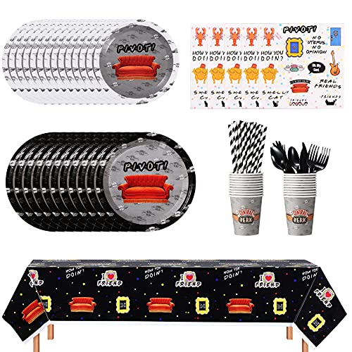 Friends Party Supplies Include Friends Paper Plates, Cups, Straw, Napkins, Spoon, Fork, knives, Table Cover, Friends Birthday Party Decorations and Tableware Serves 20 Guests, 161CT