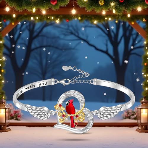 Red Cardinal Gifts for Women Cardinal Bracelet Sterling Silver Heart Angel Wing Bracelets Memorial Sympathy Charms Christmas Bird Jewelry2