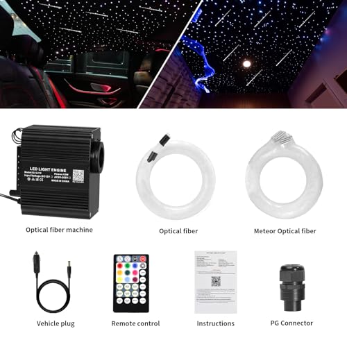 Image of Starlight Headliner Kits, 550pcs 9.8ft Twinkle & Meteor Fiber Optic Lights | 240pcs Pure White Shooting Star Lights for Car /Home, APP /Remote, RGBW Music Sync Star Ceiling Sky Decoration for SUV /Truck