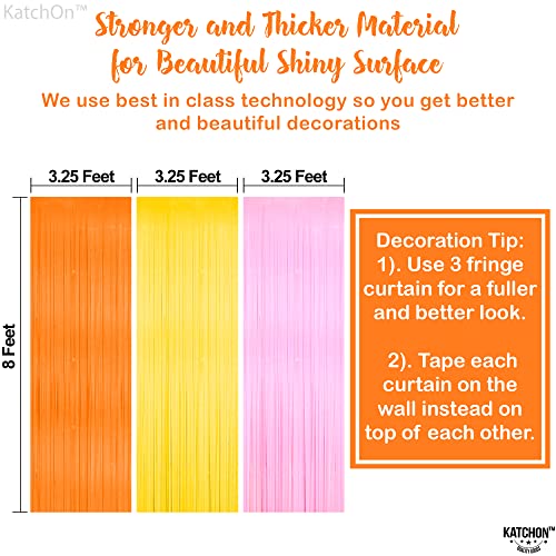 Image of KatchOn, Orange Pink and Yellow Fringe Backdrop - 3.25x8 Feet, Pack of 3 | Easter Backdrop for Easter Decorations for Home | Groovy Backdrop, Groovy Decorations | Bachelorette Party