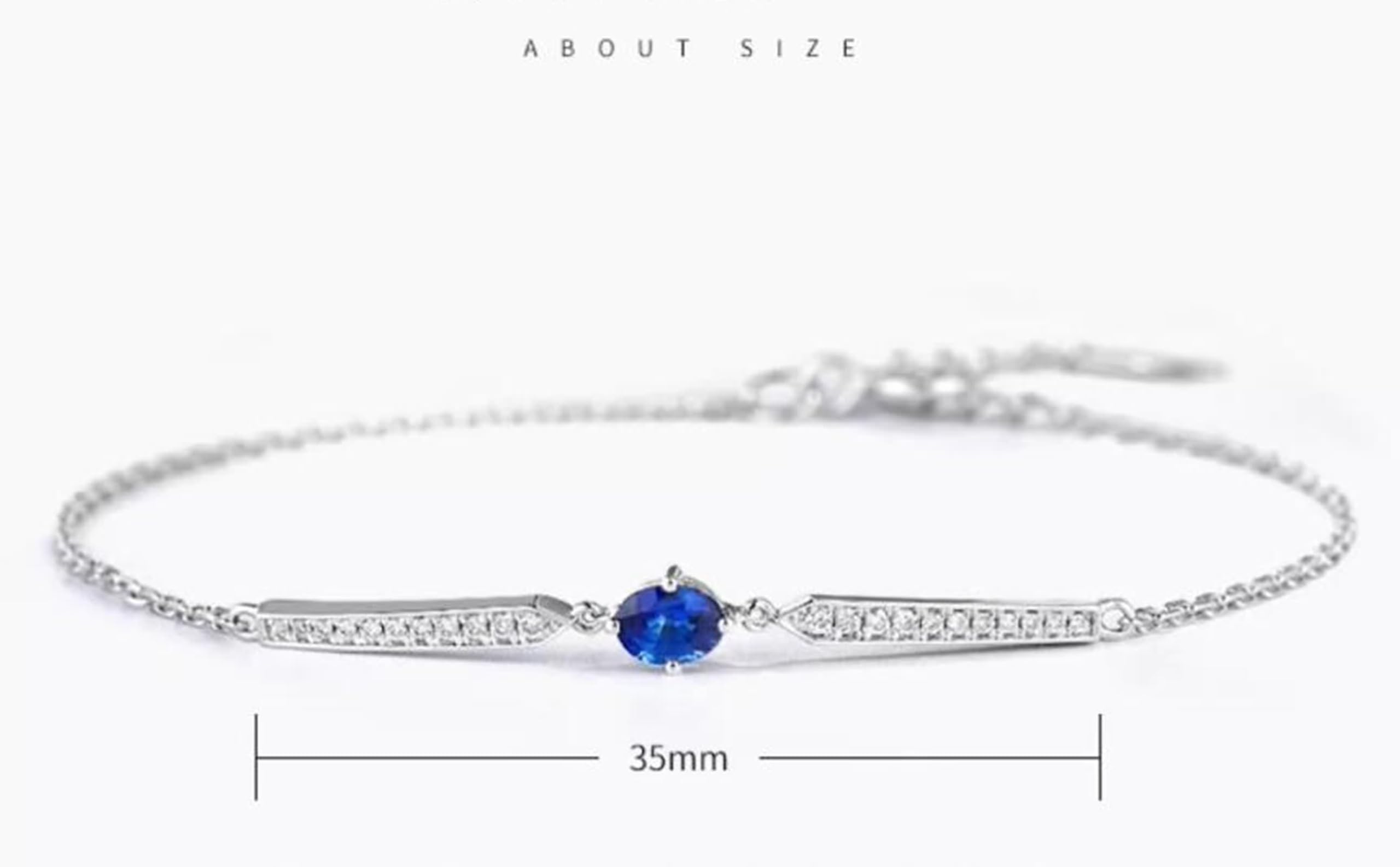 Pulsera de moda para mujer, pulseras de cadena de zafiro azul de 0,25 quilates, cadena ovalada de oro blanco con diamantes