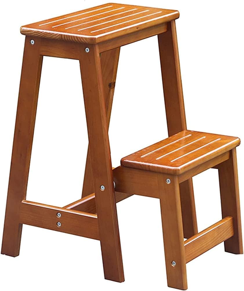 Step Stool,Wooden 2-Step Folding Flip 2-in-1 Stool Ladder Portable Multifunctional Library-Office-Loft Step Stool,Easy Storage