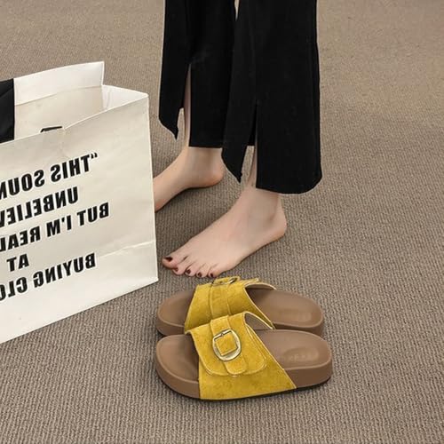 No-slip Platform Suede Mule Sandals Women Footbed Leather Casual Fall Shoes with Adjustable Straps and Open Toe Wedges3