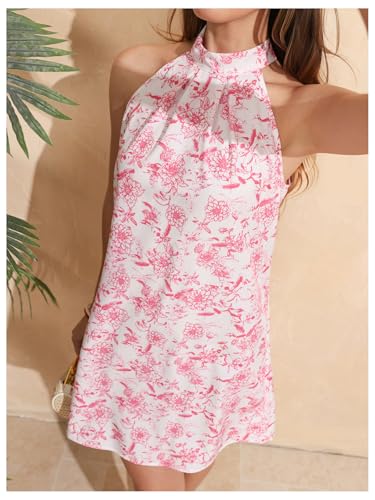 Image of Floerns Women's Sleeveless Floral Print Sundress Halter Neck A Line Short Dress