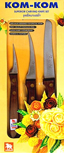 Kom Kom Superior Stainless Steel Wooden Handle Carving Knife Set