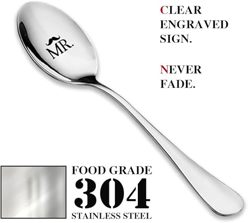 Miniatura 5 de Mr. and Mrs., 2 piezas de cuchara de acero inoxidable grabada para parejas, regalo para marido y esposa, boda, aniversario, día de San Valentín,