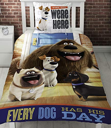 Character World Secret Life of Pets Hounds Panneau Simple Housse de Couette de lit Chaque Chien A Son Jour.